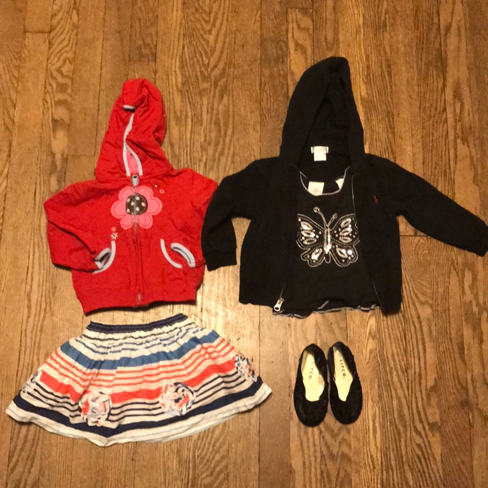 18 months jackets, skirt, tank top, shoes.